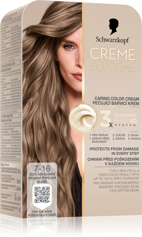 Schwarzkopf Creme Supreme - стойкая краска для волос, 60 мл, оттенок 7-16 Cool Ash Blonde