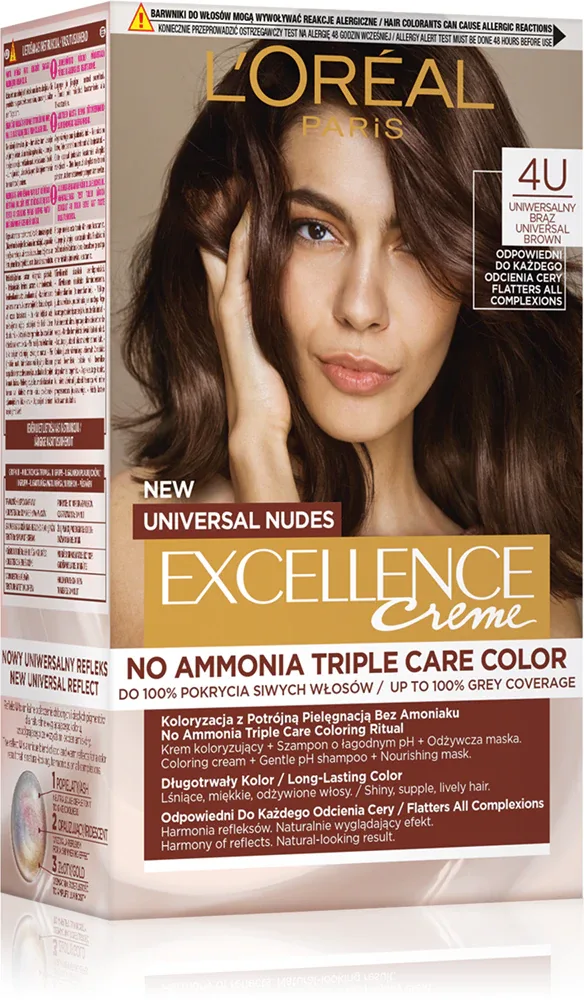 L’Oreal Paris Excellence Universal Nudes - стойкая краска для волос, 1 шт, оттенок BROWN 4U
