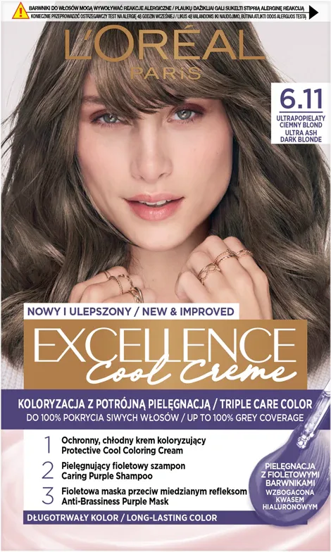 L’Oreal Paris Excellence Cool Creme - Краска для волос, 1 шт, оттенок 6.11 Ultrapopielaty ciemny blond