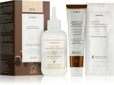 Стойкая краска для волос Korres Argan Oil с аргановым маслом, для домашнего окрашивания, 50 мл, оттенок 10.0 Platinum Blonde