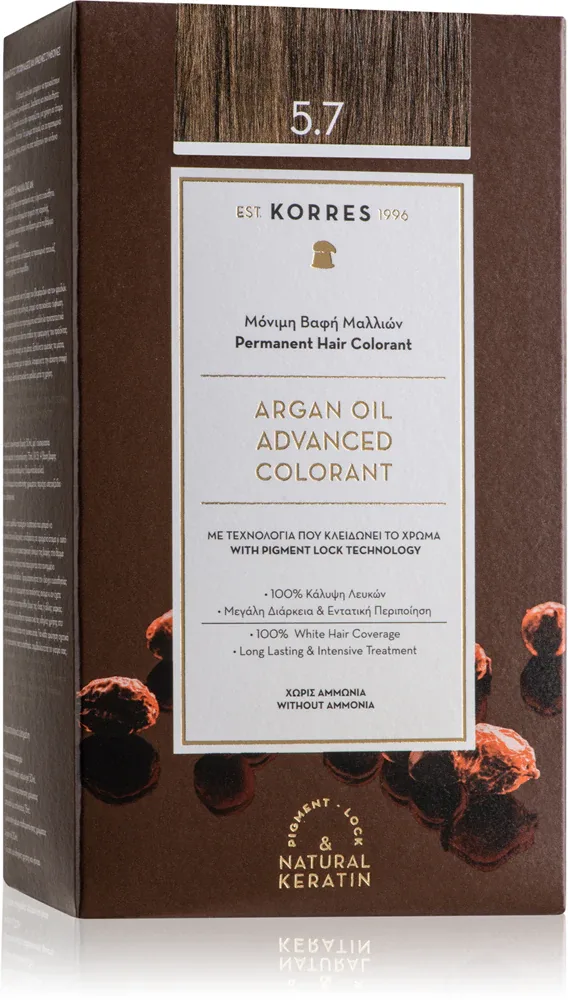 Стойкая краска для волос Korres Argan Oil с аргановым маслом, для домашнего окрашивания, 50 мл, оттенок 5.7 Chocolate