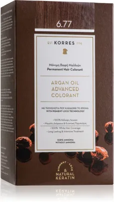 Стойкая краска для волос Korres Argan Oil с аргановым маслом, для домашнего окрашивания, 50 мл, оттенок 6.77 Gianduja