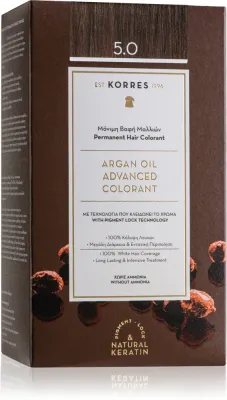 Стойкая краска для волос Korres Argan Oil с аргановым маслом, для домашнего окрашивания, 50 мл, оттенок 5.0 Light Brown