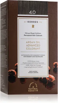 Стойкая краска для волос Korres Argan Oil с аргановым маслом, для домашнего окрашивания, 50 мл, оттенок 4.0 Brown