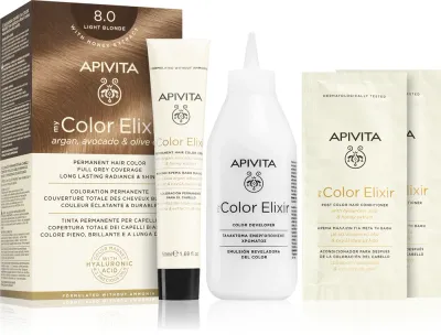 Apivita My Color Elixir - Краска для волос без аммиака, 1 шт, оттенок 8.0 Light Blonde