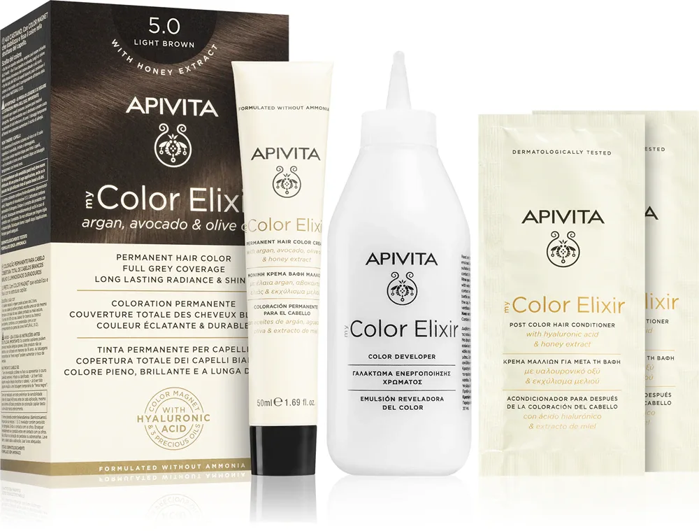 Apivita My Color Elixir - Краска для волос без аммиака, 1 шт, оттенок 5.0 Light Brown