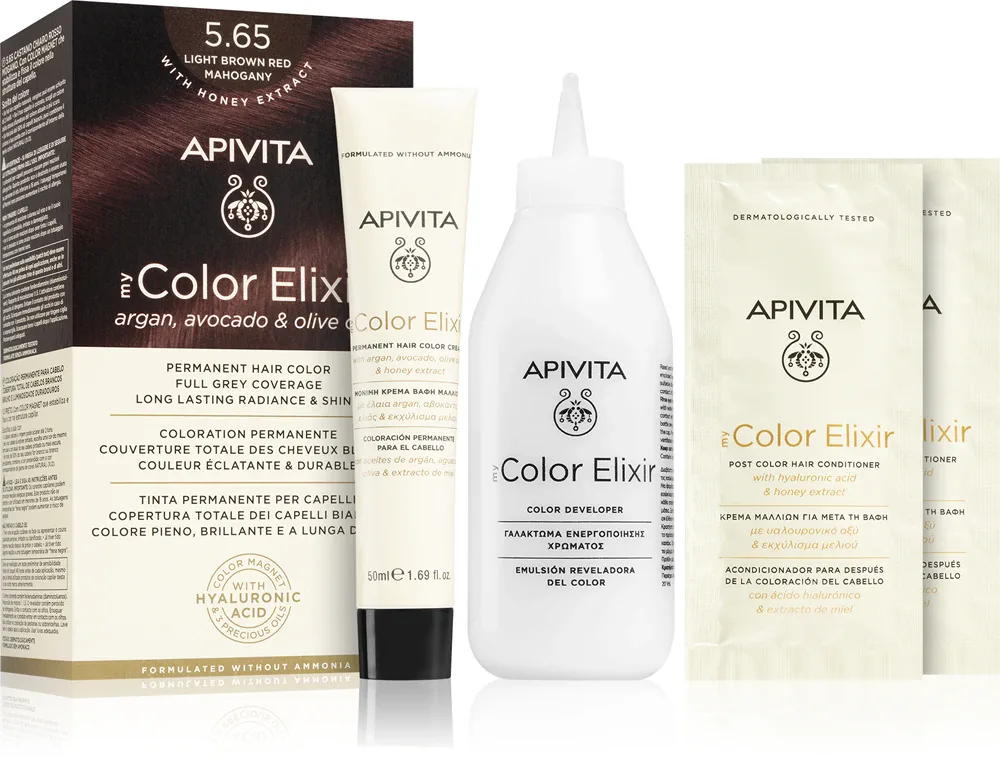 Apivita My Color Elixir - Краска для волос без аммиака, 1 шт, оттенок 5.65 Light Brown Red Mahogany