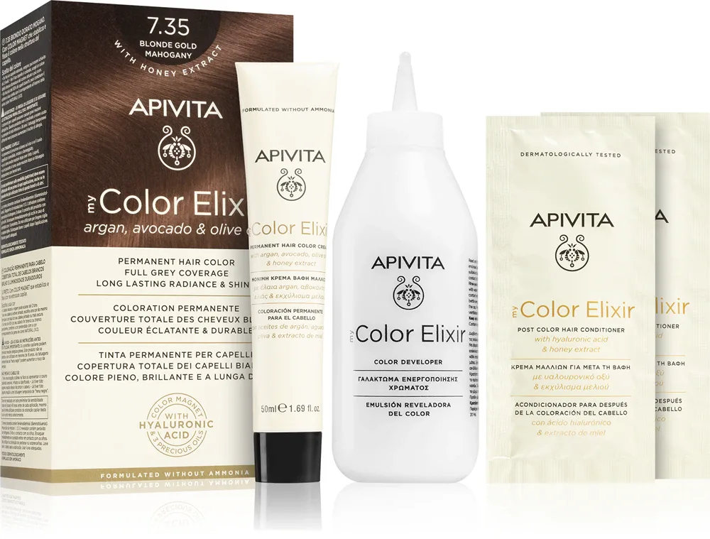 Apivita My Color Elixir - Краска для волос без аммиака, 1 шт, оттенок 7.35 Blonde Gold Mahogany