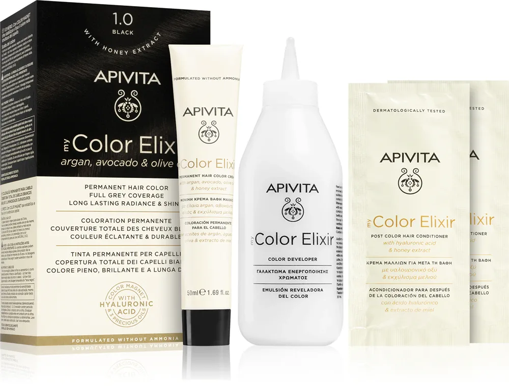 Apivita My Color Elixir - Краска для волос без аммиака, 1 шт, оттенок 1.0 Black