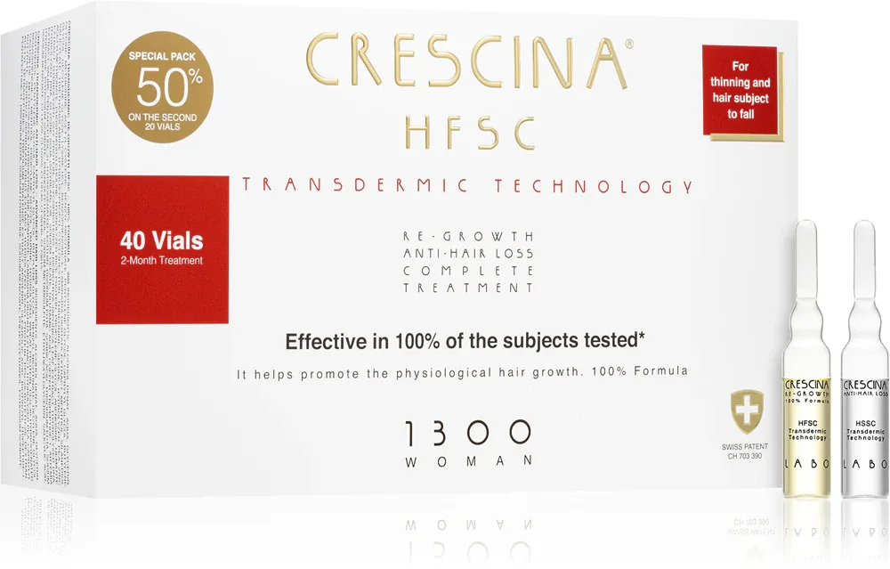 Средство для волос Crescina Transdermic 1300 Re-Growth and Anti-Hair Loss в ампулах, для женщин, 20 ампул по 3