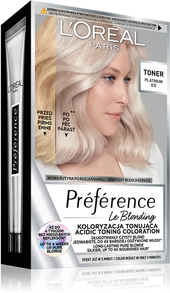 Тонер для волос L’Oreal Paris Preference Le Blonding Toner для светлых волос, нейтрализующий жёлтые полутона, 1 шт, оттенок Platinum Ice
