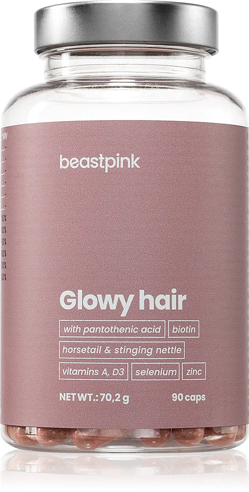 Добавка к пище BeastPink Glowy Hair в капсулах, для волос, кожи и ногтей, 90 капсул