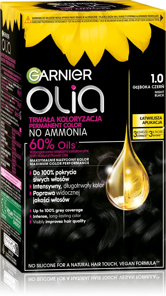 Краска для волос Garnier Olia стойкая, закрашивает седину, 1 шт, оттенок 1.0 Night Black