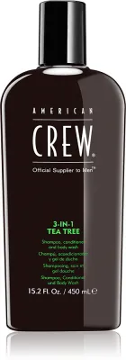 American Crew Hair & Body 3-IN-1 Tea Tree - шампунь, кондиционер для волос и гель для душа 3 в 1 для мужчин, 450 мл