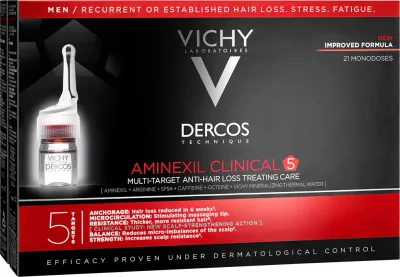 Vichy Dercos Aminexil Clinical 5 - Уход за волосами против выпадения для мужчин, 21 мл