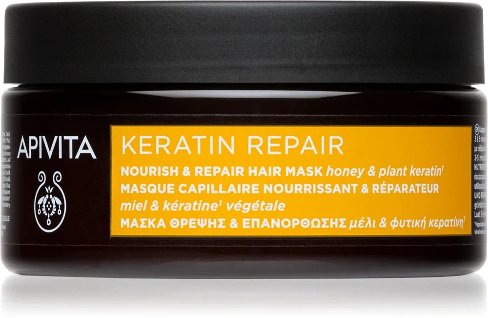 Apivita Keratin Repair Nourish Repair Hair Mask - Регенерирующая маска для поврежденных волос с кератином, 200 мл