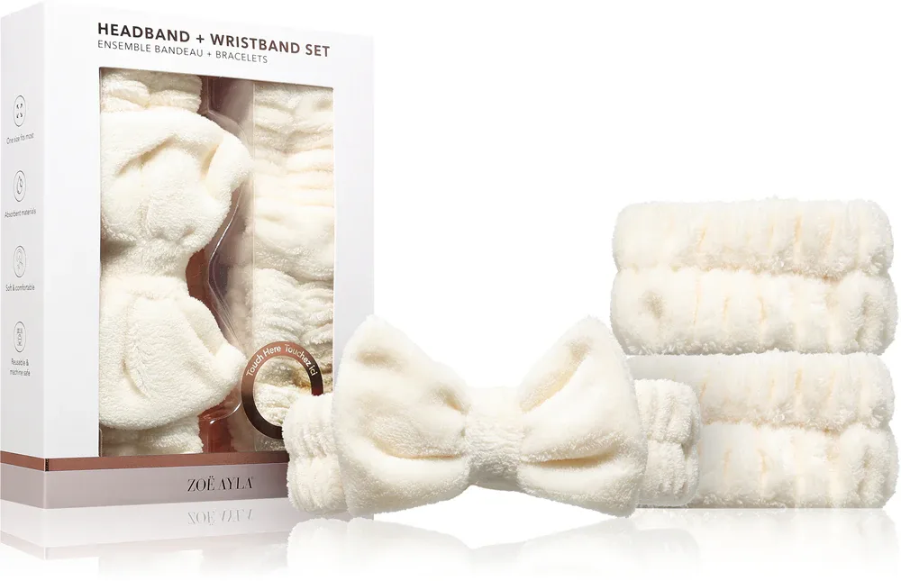 Zoë Ayla Headband & Wristband Set - Набор для снятия макияжа с косметической повязкой, 3 шт