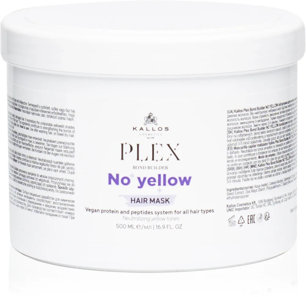Kallos Plex No Yellow - Маска для волос, нейтрализующая желтоватые оттенки