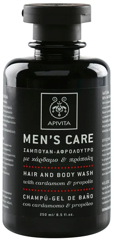 Apivita Men's Care Hair and Body Wash with Cardamon & Propolis - Шампунь и гель для душа 2в1, 250 мл