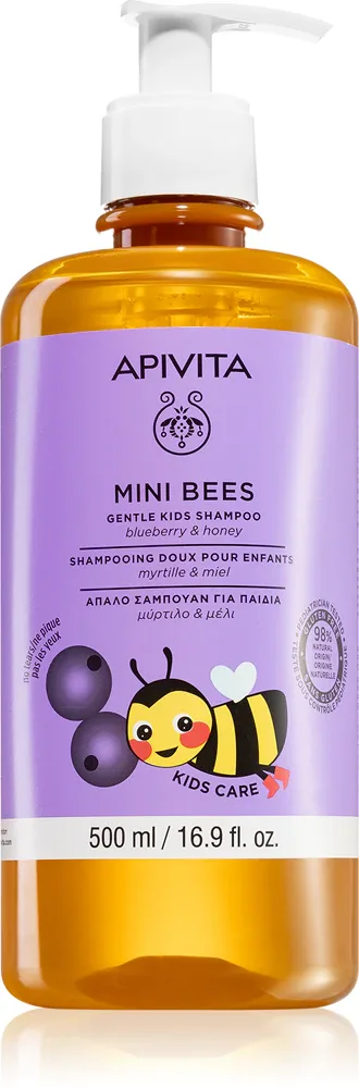 Шампунь для волос Apivita Mini Bees Gentle Kids Shampoo детский, с черникой и мёдом, 500 мл