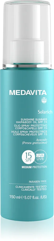 Medavita Solarich Sunshine Summer Hair&Body Oil - Масло для тела и волос: Олейка охранная для тела и волос SPF 15, 150 мл