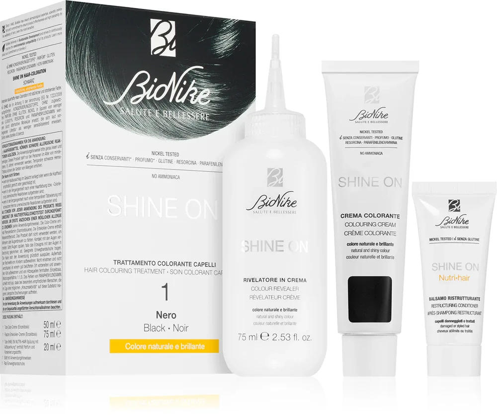 BioNike SHINE ON - стойкая краска для волос, 1 шт, оттенок 1 Black