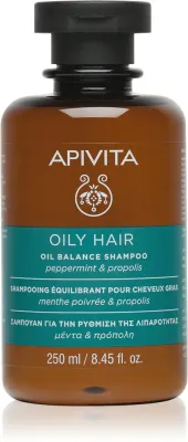 Apivita Oily Hair Oil Balance Shampoo - Глубоко очищающий шампунь для жирной кожи головы для укрепления волос и придания им большего блеска, 250 мл