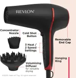 Фен для волос Revlon Beauty Smoothstay Coconut oil-infused Hair dryer с регулировкой температуры, 1 шт — фото 3