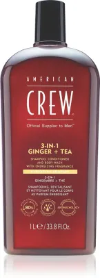 American Crew 3 in 1 Ginger + Tea - шампунь 3 в 1, кондиционер и гель для душа для мужчин, 1000 мл