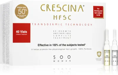 Средство для волос Crescina Transdermic 500 Re-Growth and Anti-Hair Loss в ампулах, для женщин, 20 ампул по 3, 40 мл