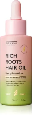 delhicious RICH ROOTS AMLA & ROSEMARY HAIR OIL - Маска для волос, увлажняющая и успокаивающая для сухой и зудящей кожи головы, 50 мл