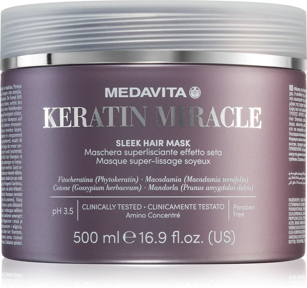 Medavita Keratin Miracle Sleek Hair Mask - Увлажняющая маска для волос, разглаживающая