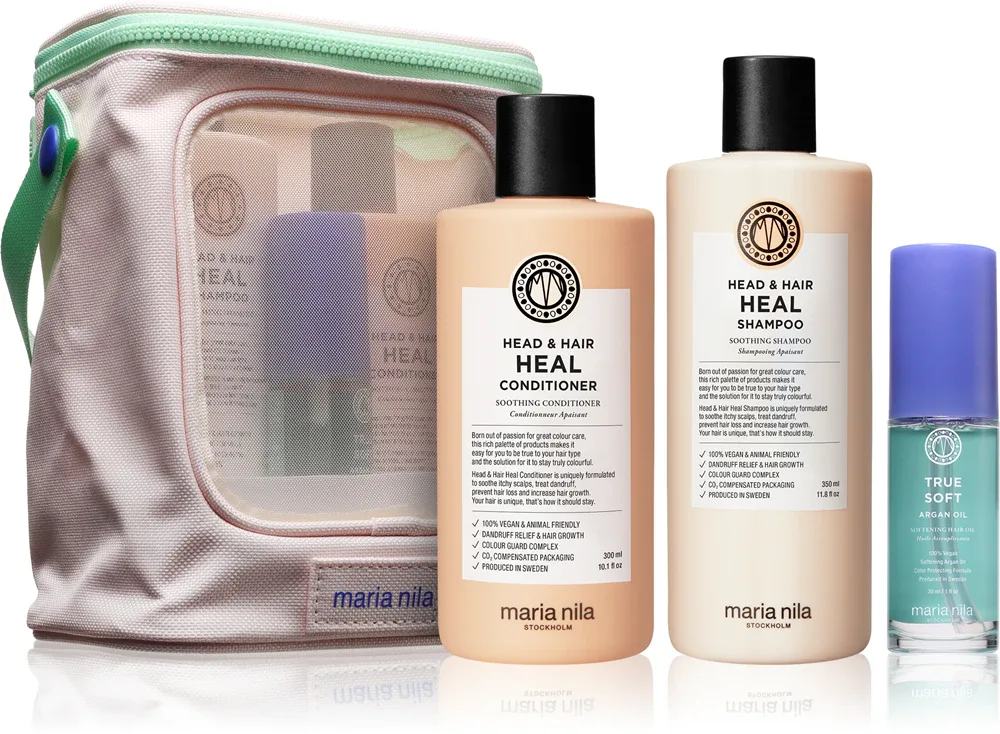 Maria Nila Head & Hair Heal Beauty Bag - Подарочный набор против перхоти и выпадения волос, 3 шт