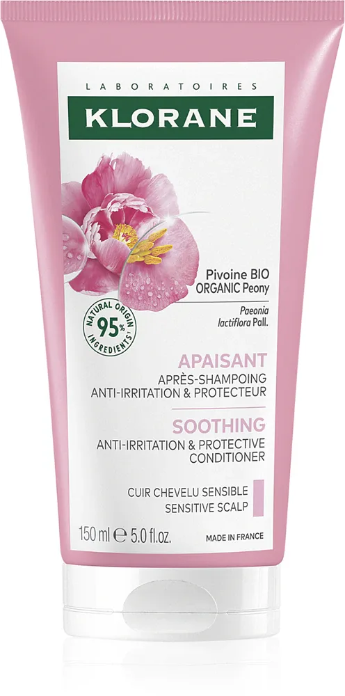 Бальзам для волос Klorane Peony Soothing Sensitive Hair Scalp Conditioner для чувствительной кожи головы, с экстрактом пиона, 150 мл