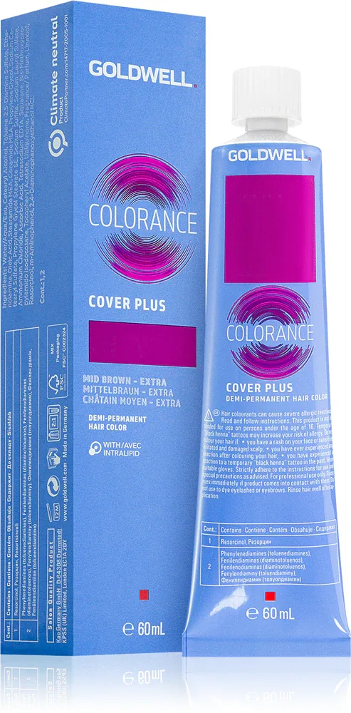 Краска для волос Goldwell Colorance Cover Plus стойкая, закрашивает седину, коричневый оттенок, 60 мл, оттенок 4NN