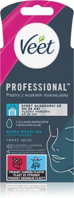 Восковые полоски для депиляции лица Veet Professional, с миндальным маслом и витамином E, 40 шт