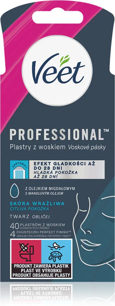 Восковые полоски для депиляции лица Veet Professional, с миндальным маслом и витамином E, 40 шт, 20 шт / 40 шт