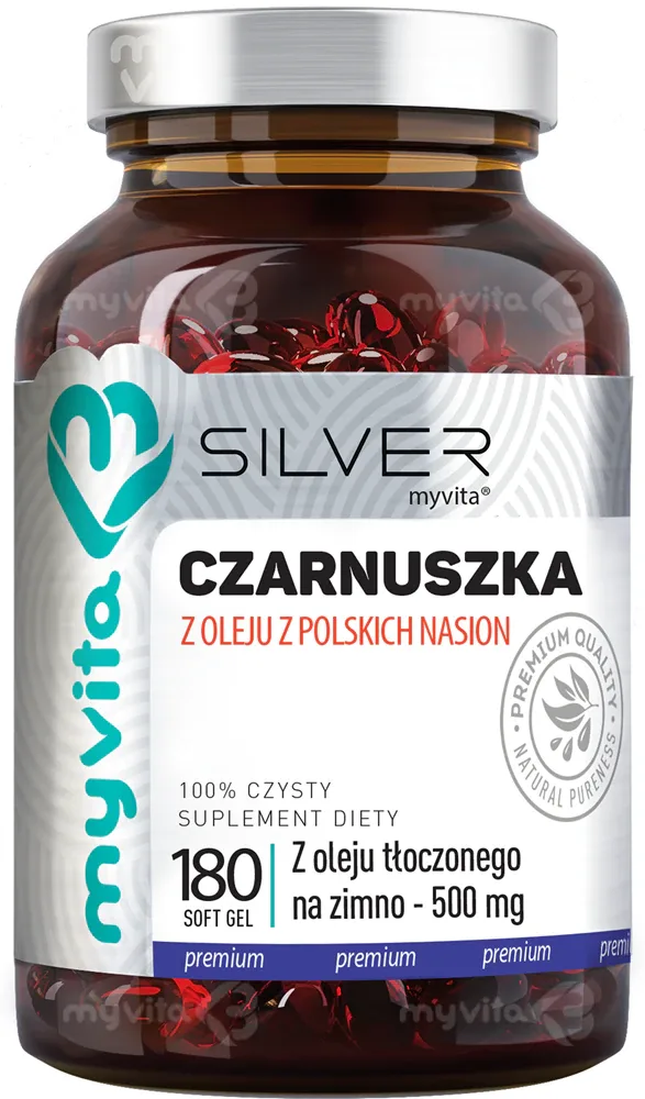 Масло черного тмина MyVita Silver Olej z Czarnuszki пищевая добавка, для пищеварения и иммунитета, 180 капсул