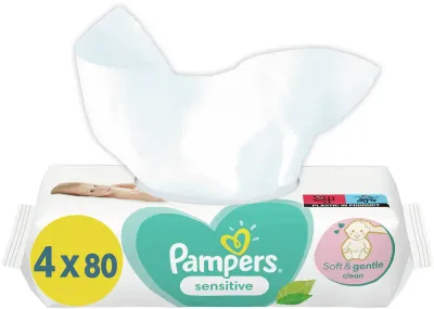 Pampers Sensitive - Увлажняющие очищающие салфетки для детей с чувствительной кожей, 15 шт, 4 шт (PMP02232)