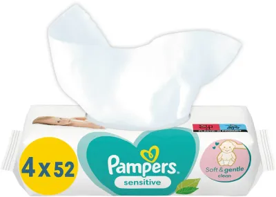 Pampers Sensitive - Увлажняющие очищающие салфетки для детей с чувствительной кожей, 15 шт, 4 шт (PMP02230)