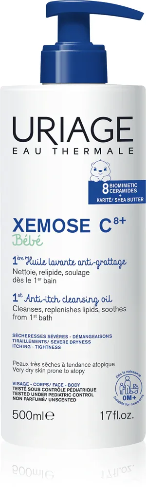 Uriage Bebe 1st Cleansing Soothing Oil - Успокаивающее очищающее масло для сухой и атопической кожи, 500 мл