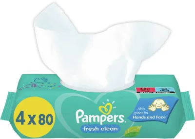 Pampers Fresh Clean - Увлажняющие очищающие салфетки для детей с чувствительной кожей, 4 шт