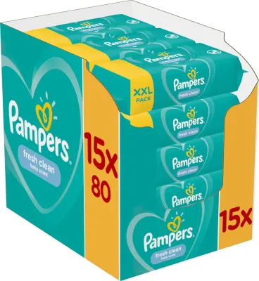 Pampers Fresh Clean - Увлажняющие очищающие салфетки для детей с чувствительной кожей, 4 шт, 15 шт