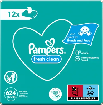 Pampers Fresh Clean - Увлажняющие очищающие салфетки для детей с чувствительной кожей, 4 шт, 12 шт