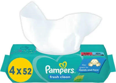 Pampers Fresh Clean - Увлажняющие очищающие салфетки для детей с чувствительной кожей, 4 шт, 4 шт (PMP02233)