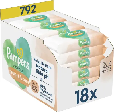 Pampers Harmonie Protect&Care - Увлажняющие очищающие салфетки для детей с лекарственным ноготком, 792 шт, 792 шт