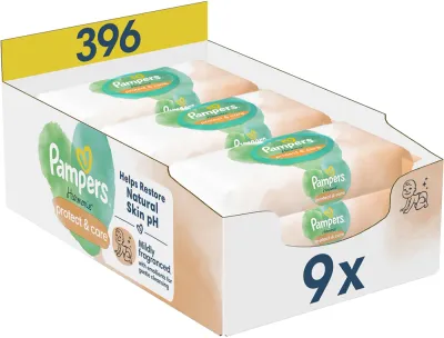 Pampers Harmonie Protect&Care - Увлажняющие очищающие салфетки для детей с лекарственным ноготком, 792 шт, 396 шт