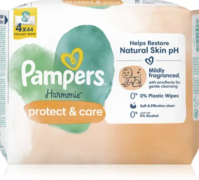 Pampers Harmonie Protect&Care - Увлажняющие очищающие салфетки для детей с лекарственным ноготком, 792 шт, 176 шт