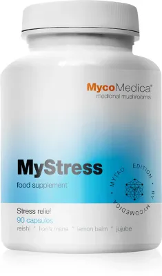 Добавка с экстрактами грибов MycoMedica MyStress в капсулах, для эмоционального равновесия, 90 капсул