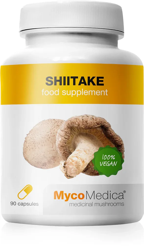 Добавка с экстрактом грибов MycoMedica Shiitake 30% в капсулах, для жизненного тонуса, 90 капсул